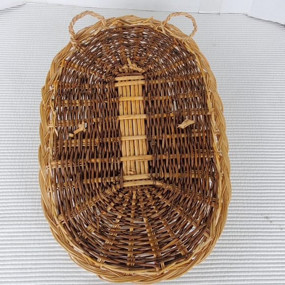 Rattan Wicker Wall Pocket Hanger Pot 17.5x11.5 Oval Beige Brown Basket Vintage - Picture 7 of 11